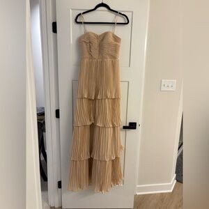 Elegant Pleated Tan Maxi Dress